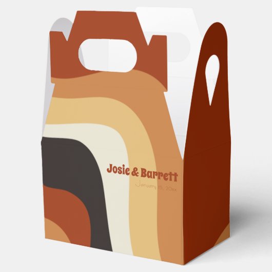 Retro Groovy 70er Wavy Orange Brown Funky Wedding Geschenkschachtel (Geöffnet)