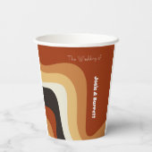 Retro Groovy 70er Wavy Orange Brown Funky Wedding Pappbecher (Rückseite)