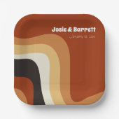 Retro Groovy 70er Wavy Orange Brown Funky Wedding Pappteller (Vorderseite)