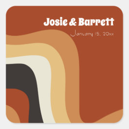 Retro Groovy 70er Wavy Orange Brown Funky Wedding Quadratischer Aufkleber