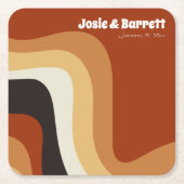 Retro Groovy 70er Wavy Orange Brown Funky Wedding Rechteckiger Pappuntersetzer (Vorderseite)