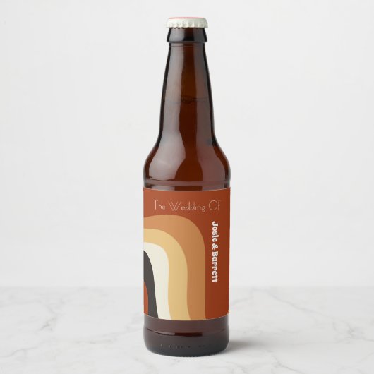 Retro Groovy 70er Wavy Orange Custom Wedding Bierflaschenetikett (Vorderseite)