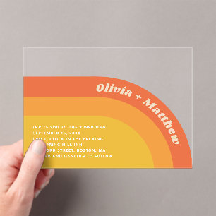 Retro Groovy 70er Wedding   Boho Sunset Transparen Acryleinladungen