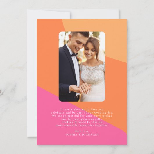Retro Groovy 70's 2 Foto Rosa Orange Hochzeit Dankeskarte (Rückseite)