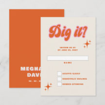 Retro Groovy 70s Cute Ivory Orange Pink Wedding