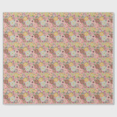 Retro groovy 70s floral pattern on pink  geschenkpapier (Flach)