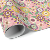 Retro groovy 70s floral pattern on pink  geschenkpapier (Rolleneckpunkt)