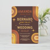 Retro Groovy 70's Rainbow Arch Typografy Wedding Einladung (Stehend Vorderseite)