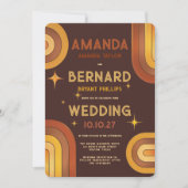 Retro Groovy 70's Rainbow Arch Typografy Wedding Einladung (Vorderseite)