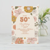 Retro Groovy 70's Themed 50. Geburtstag Einladung (Stehend Vorderseite)