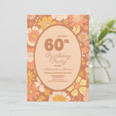 Retro Groovy 70's Themed 60. Geburtstag Einladung (Stehend Vorderseite)
