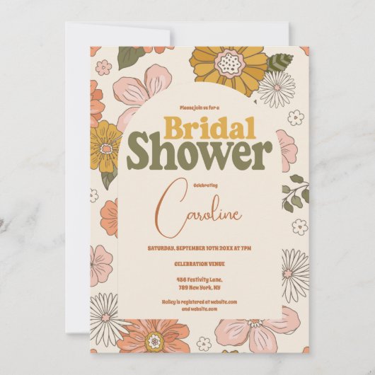 Retro Groovy 70's Themed Bridal Einladung (Vorderseite)