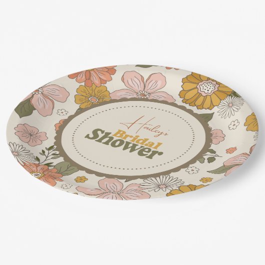 Retro Groovy 70's Themed Bridal Pappteller (Schrägansicht)