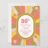 Retro Groovy 70's Themed Mutes Tones Geburtstag Einladung (Vorderseite)