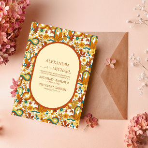 Retro Groovy 70's Themed Mutes Tones Wedding Invit Einladung