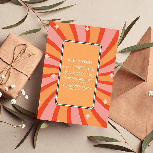 Retro Groovy 70's Themed Mutes Tones Wedding Invit Einladung