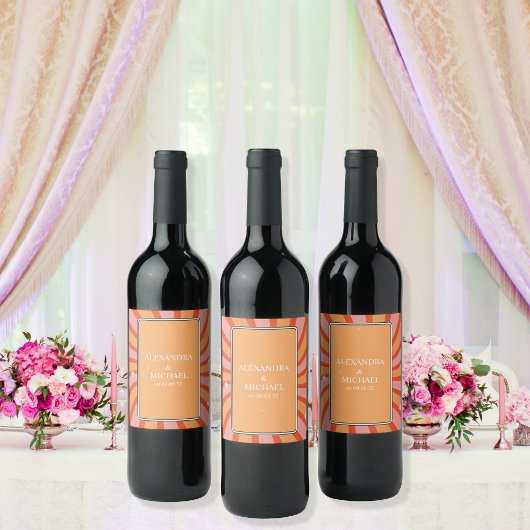 Retro Groovy 70's Themed Mutes Tones Wedding Wine Weinetikett