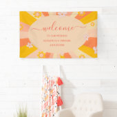 Retro Groovy 70's Themed Orange Gelbe Hochzeit Banner (Insitu)