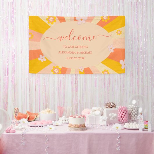 Retro Groovy 70's Themed Orange Gelbe Hochzeit Banner (Party)