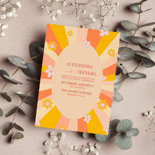 Retro Groovy 70's Themed Orange Gelbe Hochzeit Einladung
