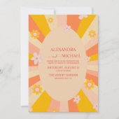 Retro Groovy 70's Themed Orange Gelbe Hochzeit Einladung (Vorderseite)