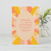 Retro Groovy 70's Themed Orange Gelbe Hochzeit Einladung (Stehend Vorderseite)