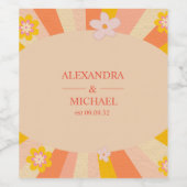 Retro Groovy 70's Themed Orange Gelbe Hochzeit Weinetikett (Einzelnes Label)