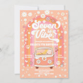 Retro Groovy 7th Birthday Invitation Einladung (Vorderseite)