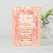 Retro Groovy 7th Birthday Invitation Einladung (Stehend Vorderseite)