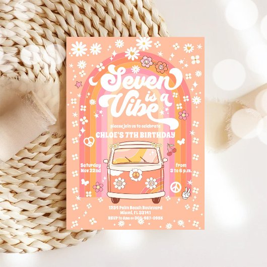 Retro Groovy 7th Birthday Invitation Einladung
