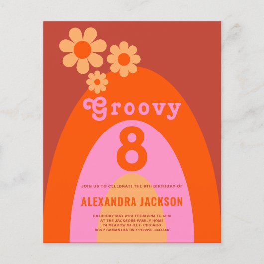 Retro Groovy 8. Geburtstagsparty Budget Flyer (Vorne)