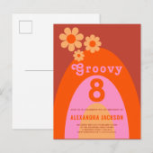 Retro Groovy 8 Girls Geburtstagsparty Einladungspostkarte (Vorne/Hinten)