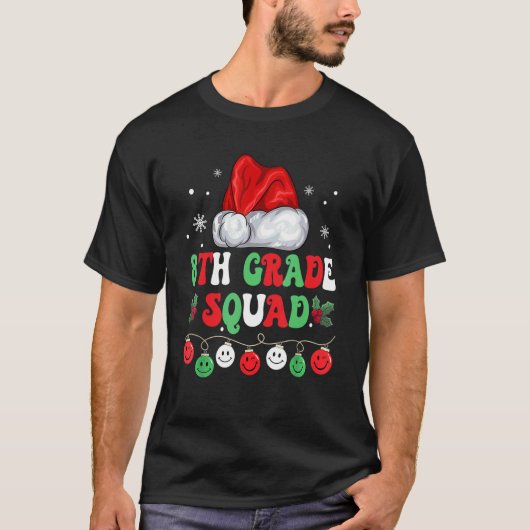 Retro Groovy 8th Grade Squad Christmas Teacher Li T-Shirt (Vorderseite)