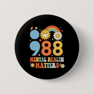 Retro Groovy 988 Mental Health Matters Suizid Pre- Button