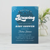 Retro Groovy a Baby Boy braut blaues Halloween Einladung (Stehend Vorderseite)