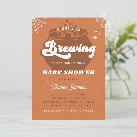 Retro Groovy a Baby Brewing Fall Babydusche Einladung (Stehend Vorderseite)