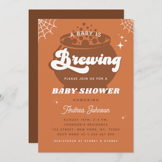 Retro Groovy a Baby Brewing Fall Babydusche Einladung (Vorne/Hinten)