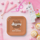 Retro Groovy a Baby Brewing Fall Babydusche Pappteller (Party)