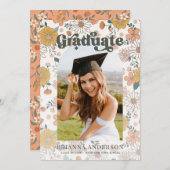 Retro Groovy Abschluss Foto Einladung (Vorne/Hinten)