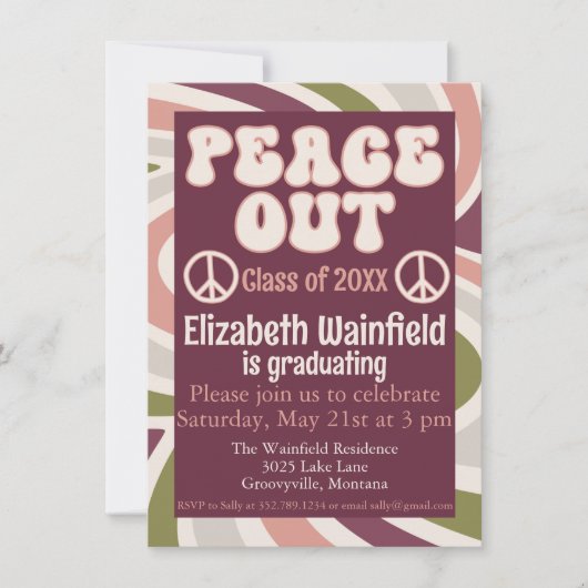 Retro Groovy Abschluss - Peace Out Einladung (Vorderseite)