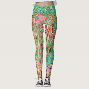 Retro Groovy Abstrakt Farbige Regenbogen Wirbel Leggings