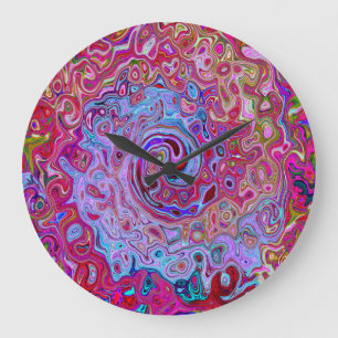 Retro Groovy Abstrakt Lavendel und Magenta Swirt Große Wanduhr