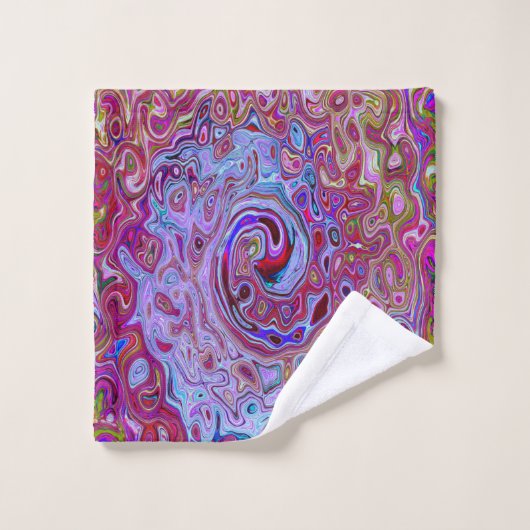 Retro Groovy Abstrakt Lavender und Magenta Swirl Badhandtuch Set (Waschlappen)