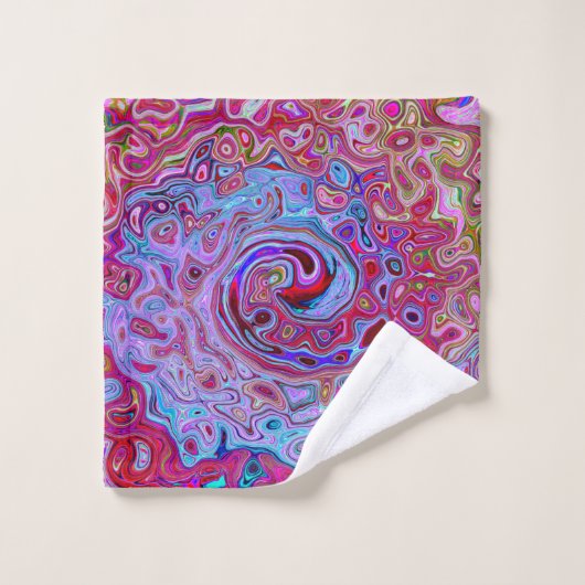 Retro Groovy Abstrakt Lavender und Magenta Swirl Badhandtuch Set (Waschlappen)