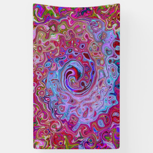 Retro Groovy Abstrakt Lavender und Magenta Swirl Banner (Vertikal)