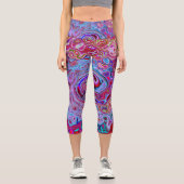 Retro Groovy Abstrakt Lavender und Magenta Swirl Capri Leggings (Vorderseite)
