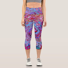Retro Groovy Abstrakt Lavender und Magenta Swirl Capri Leggings