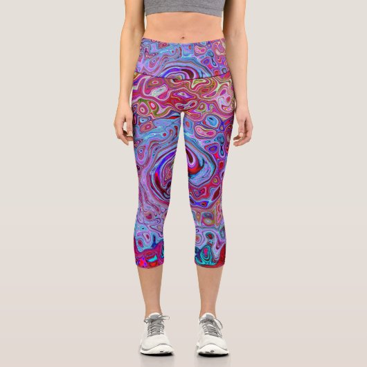 Retro Groovy Abstrakt Lavender und Magenta Swirl Capri Leggings (Vorderseite)