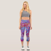 Retro Groovy Abstrakt Lavender und Magenta Swirl Capri Leggings (Vorderseite)
