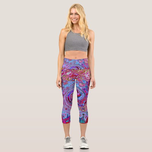 Retro Groovy Abstrakt Lavender und Magenta Swirl Capri Leggings (Vorderseite)